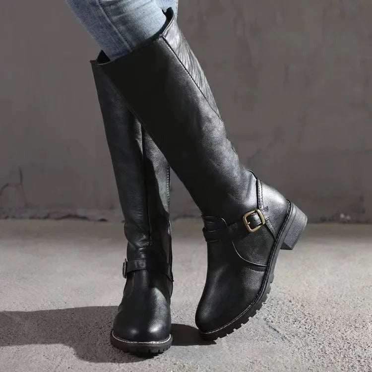 Women's Knee High Boots with Buckle Detail