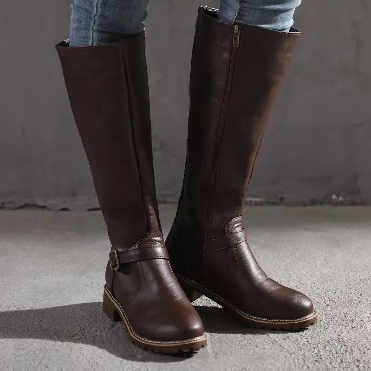 Women's Knee High Boots with Buckle Detail