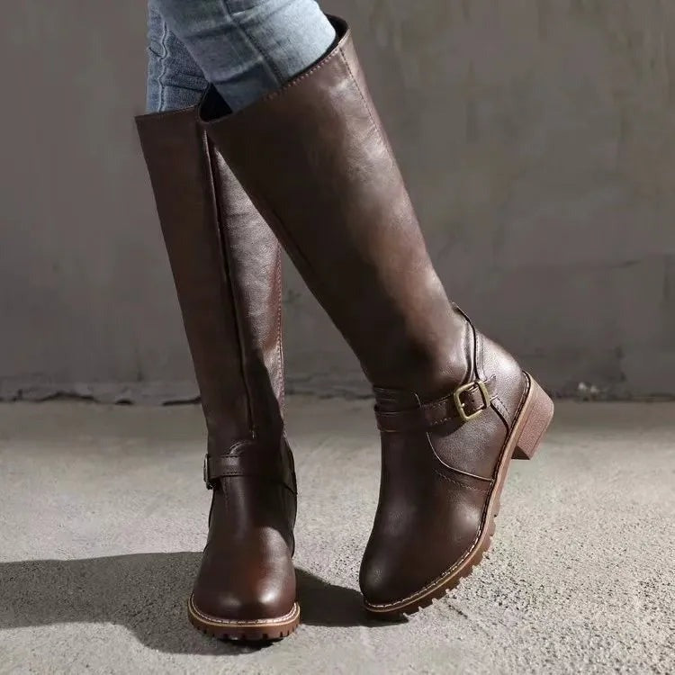 Women's Knee High Boots with Buckle Detail