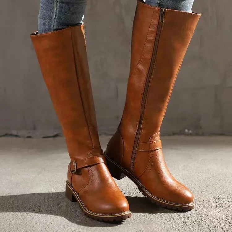 Women's Knee High Boots with Buckle Detail