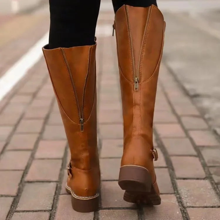 Women's Knee High Boots with Buckle Detail
