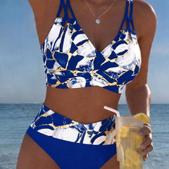 Norma | Marble Print Two-Piece Swimsuit - Blue