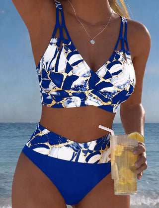 Norma | Marble Print Two-Piece Swimsuit - Blue