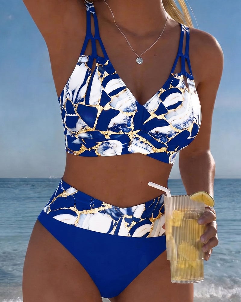 Norma | Marble Print Two-Piece Swimsuit - Blue