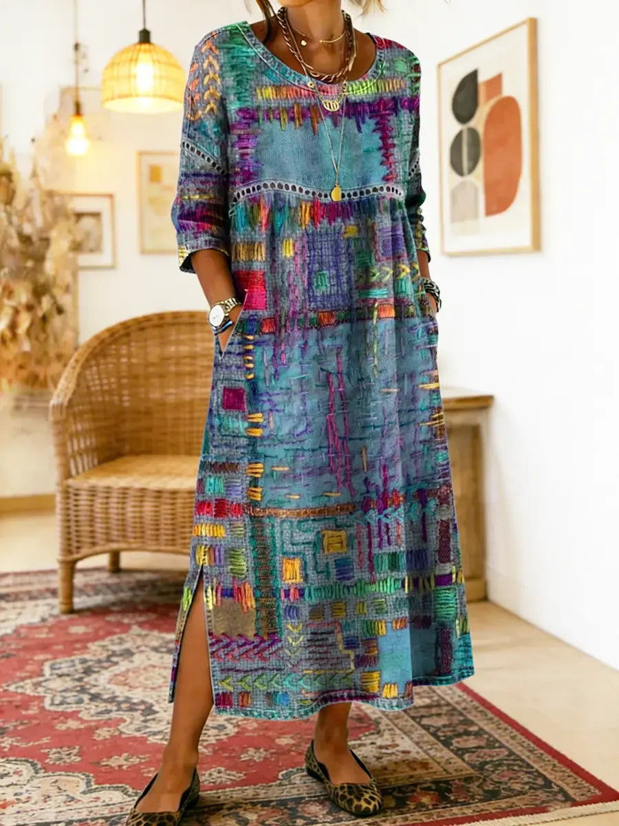 Edith | Ethnic Patchwork Dress - Purple