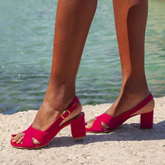 Tabitha Block Heel Sandals Red