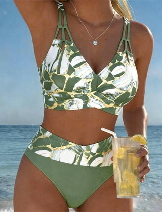 Norma | Marble Print Two-Piece Swimsuit - Green