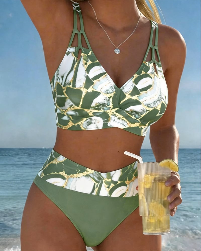 Norma | Marble Print Two-Piece Swimsuit - Green