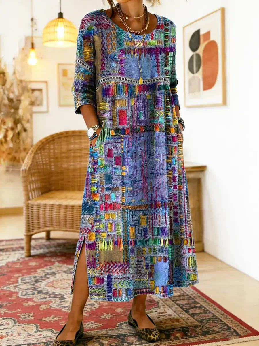 Edith | Ethnic Patchwork Dress - Yellow