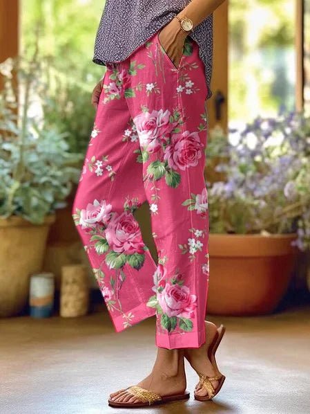 Iris | Floral Casual Trousers - Rose Pink