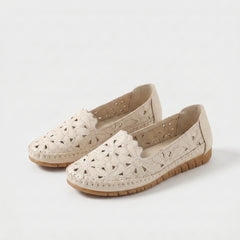 Violet | Floral Embroidered Comfort Ballet Flat - Apricot