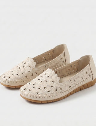 Violet | Floral Embroidered Comfort Ballet Flat - Apricot