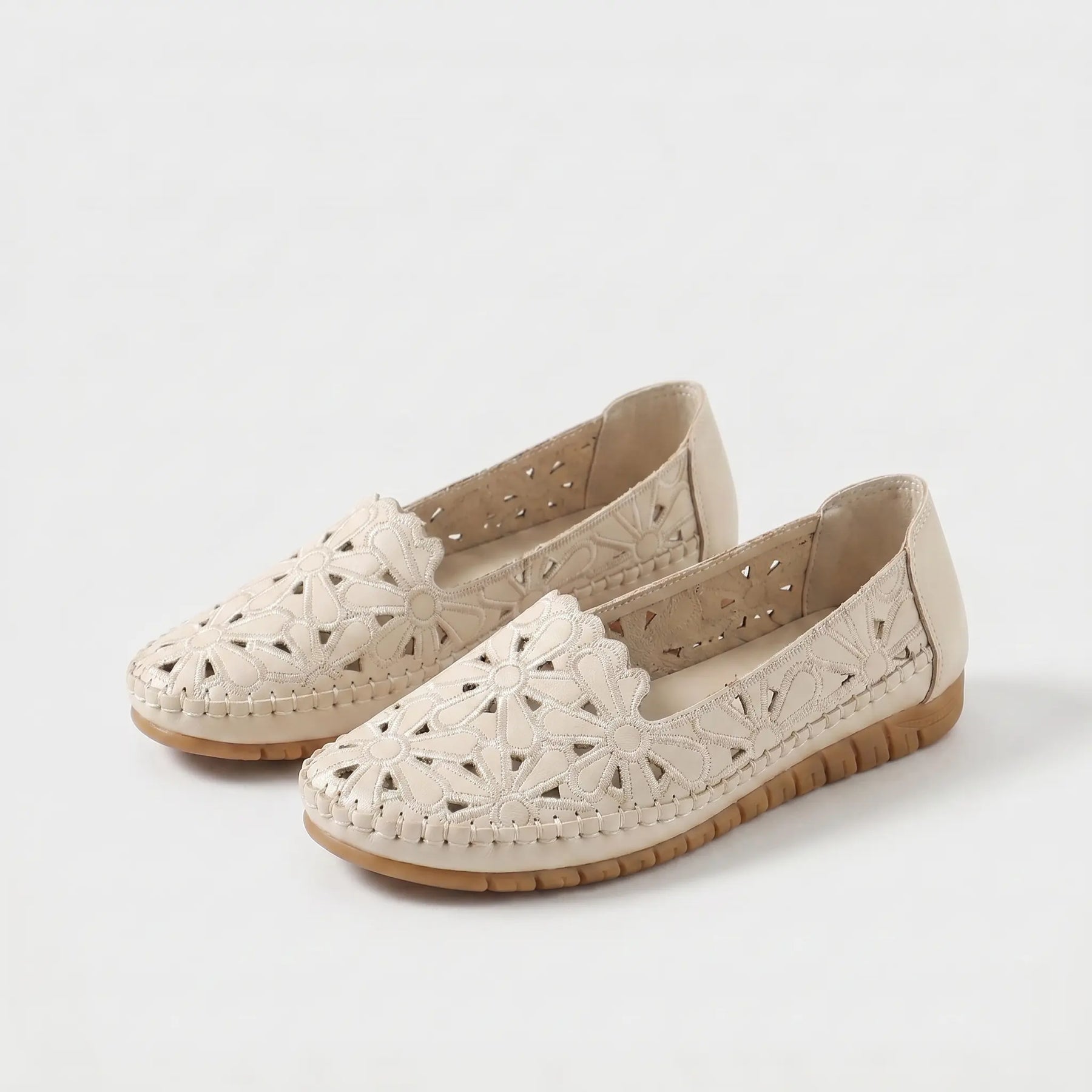 Violet | Floral Embroidered Comfort Ballet Flat - Apricot