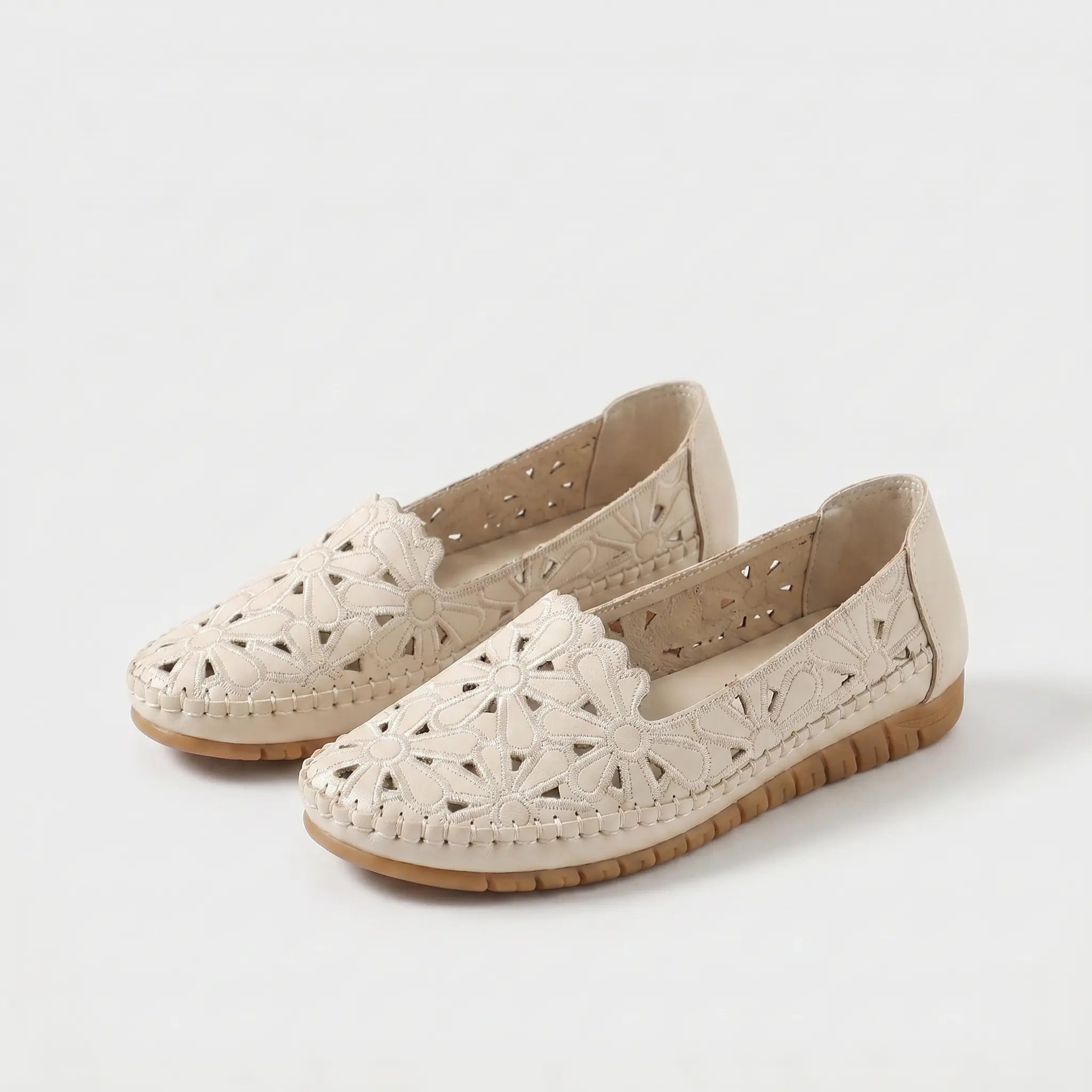Violet | Floral Embroidered Comfort Ballet Flat - Apricot