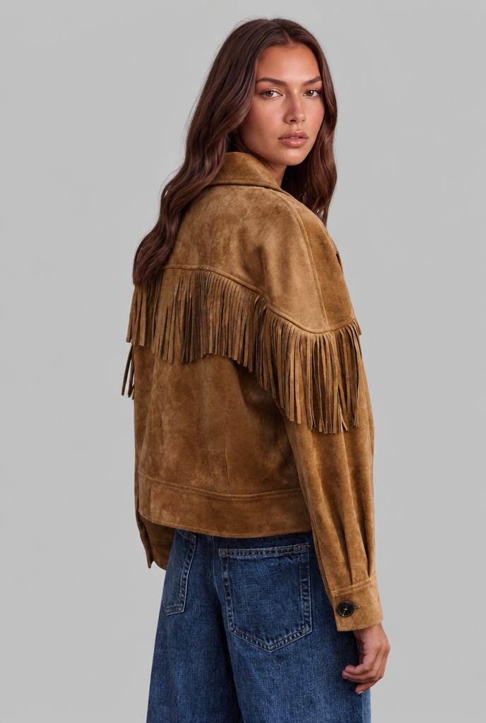 Cropped Suede-Look Fringe Jacket with Boxy Fit
