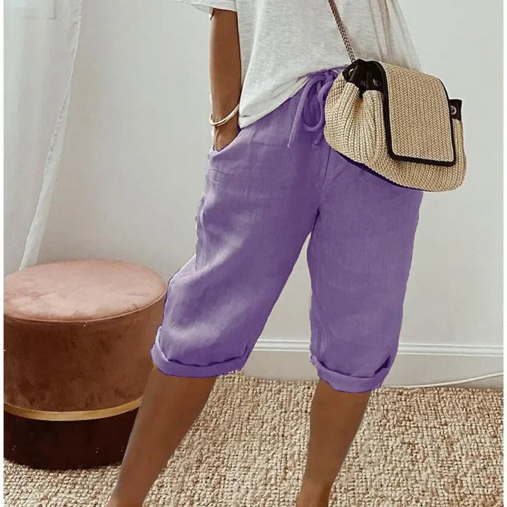 Daisy Linen Shorts - Purple