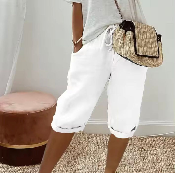 Daisy Linen Shorts - White