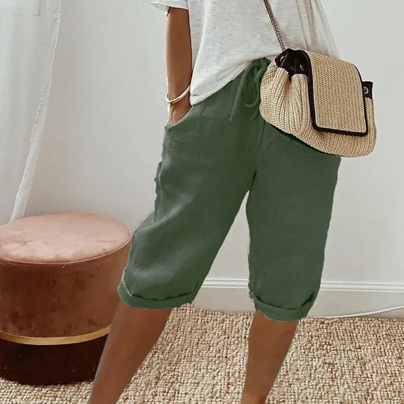 Daisy Linen Shorts - Military Green