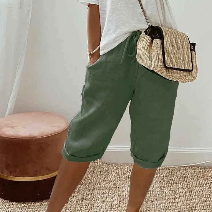 Daisy Linen Shorts - Military Green