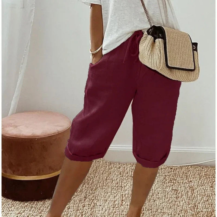 Daisy Linen Shorts - Burgundy