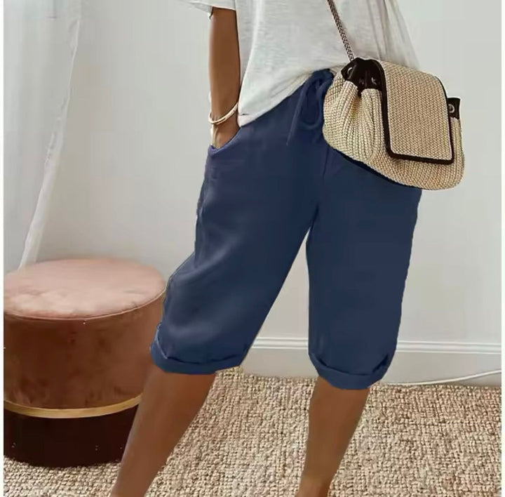 Daisy Linen Shorts - Dark Blue