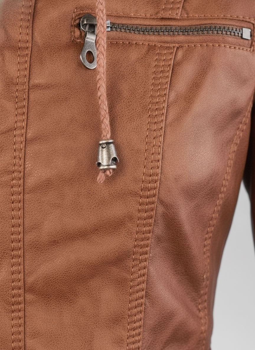 Women's Versatile Leather Jacket with Hood