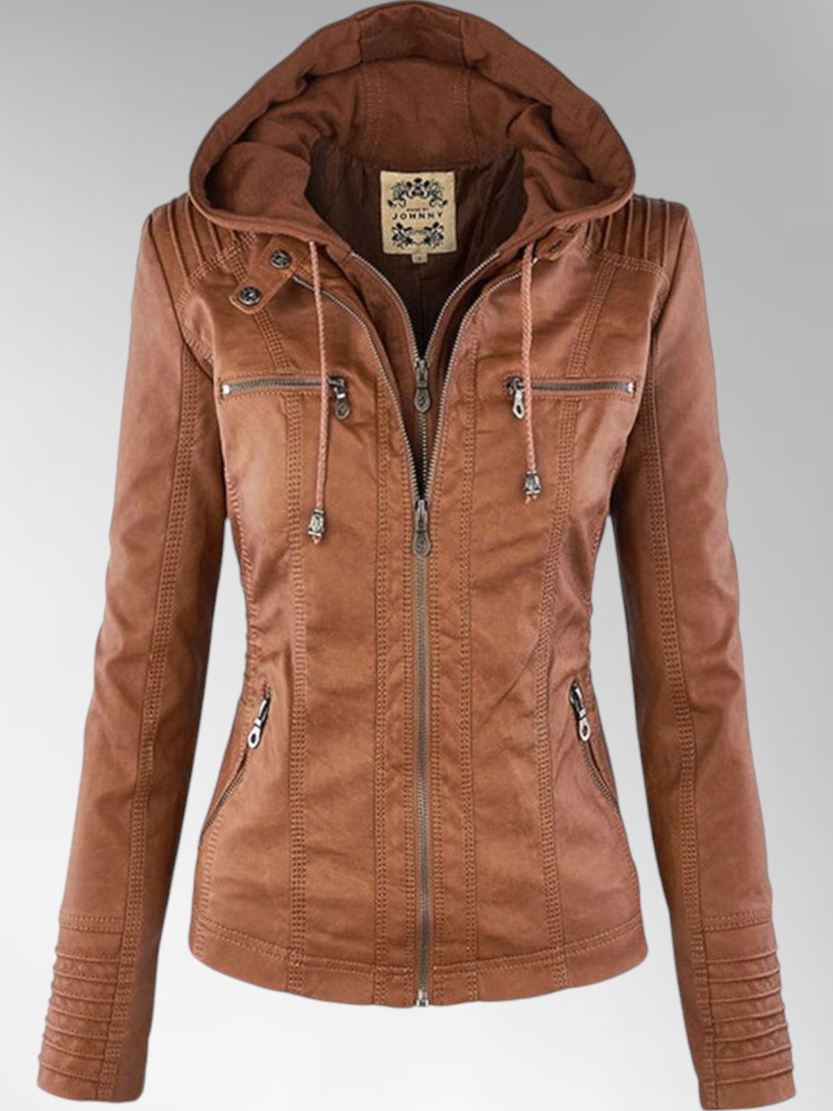 Women's Versatile Leather Jacket with Hood