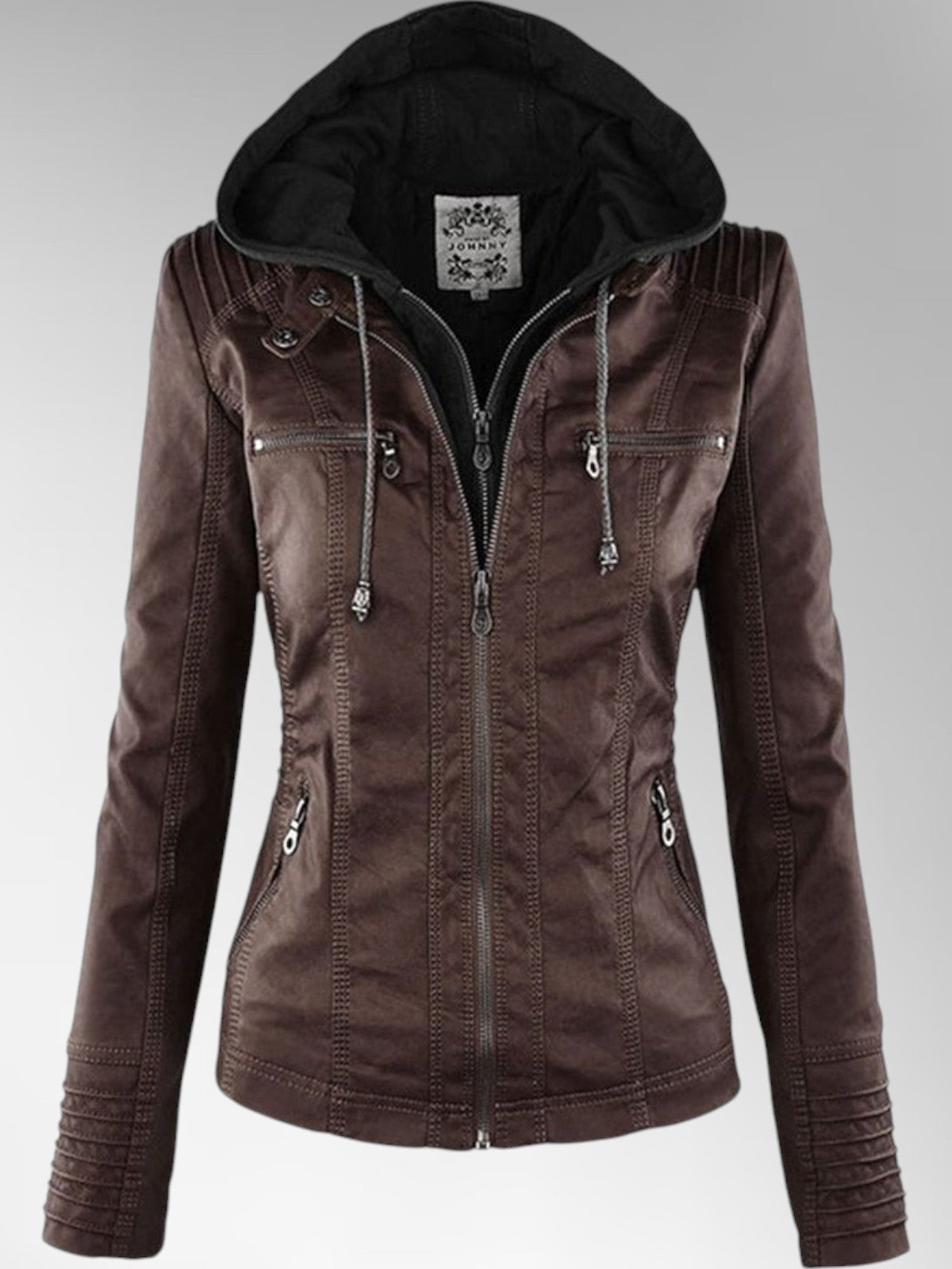Women's Versatile Leather Jacket with Hood
