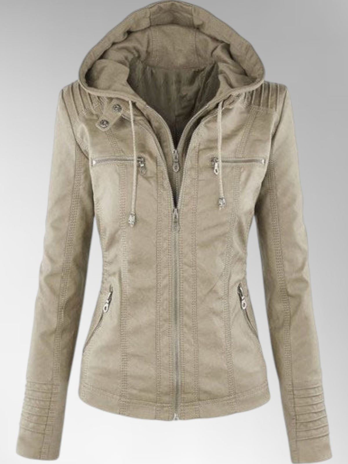 Women's Versatile Leather Jacket with Hood