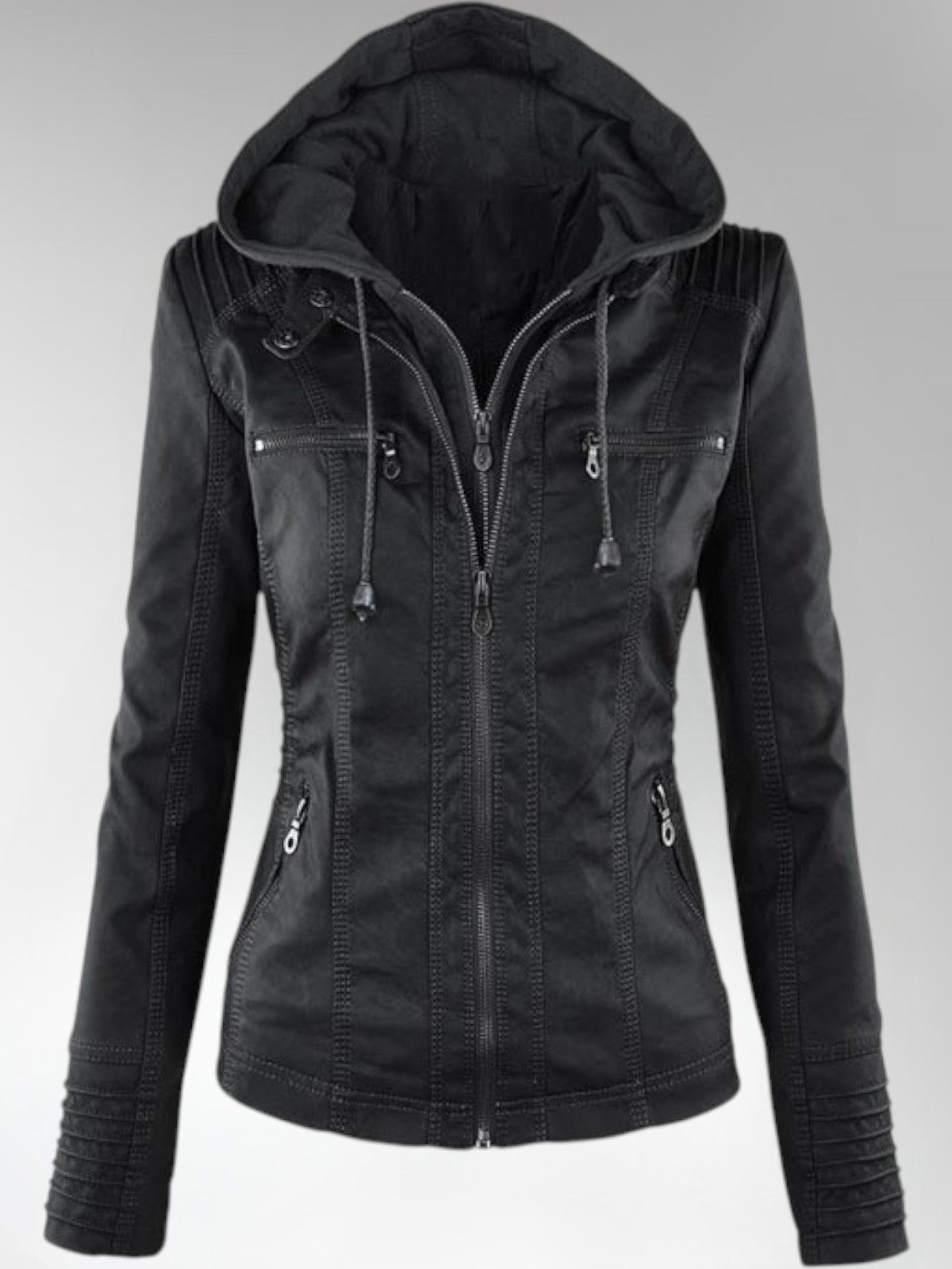 Women's Versatile Leather Jacket with Hood