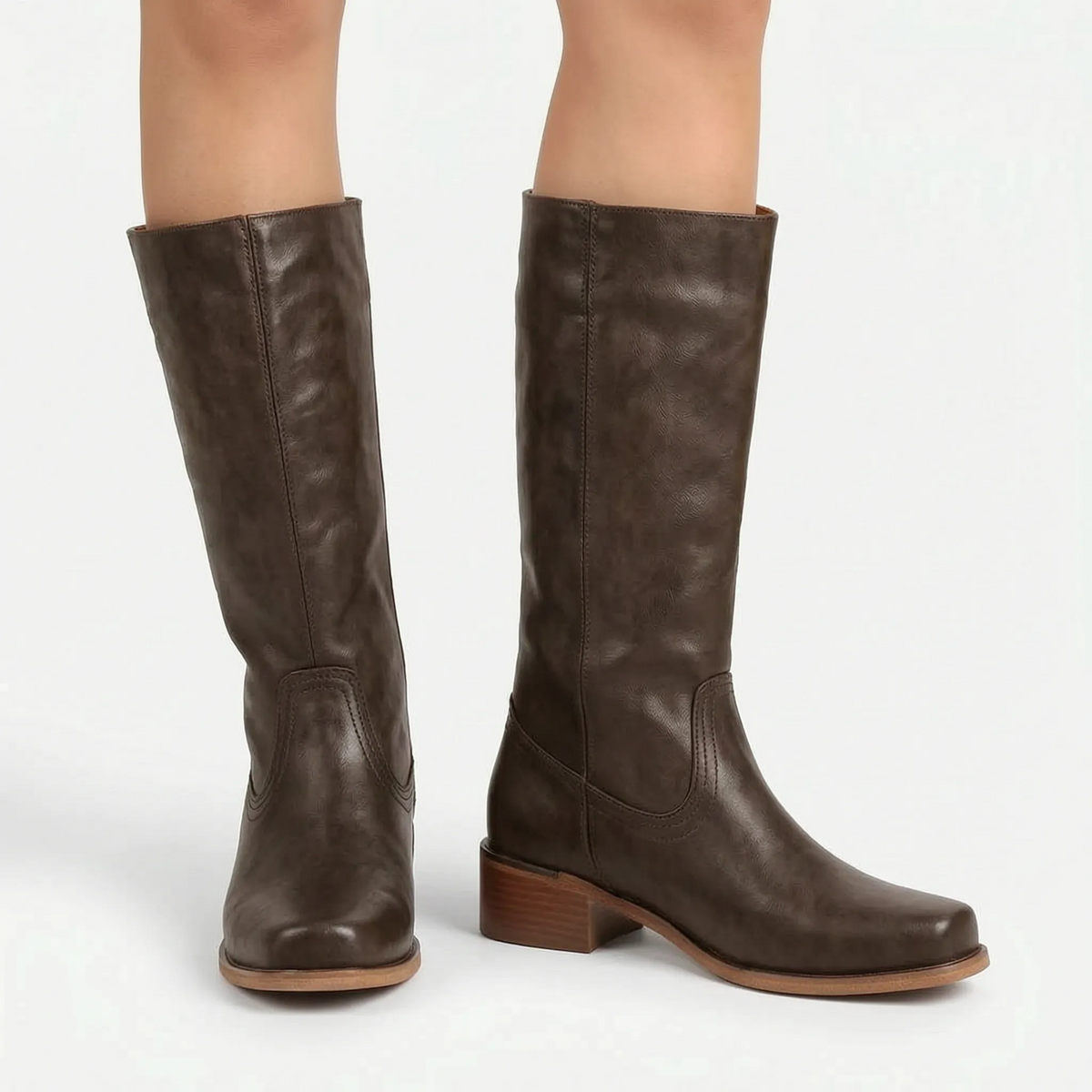 Tan Knee High Boots With Block Heel