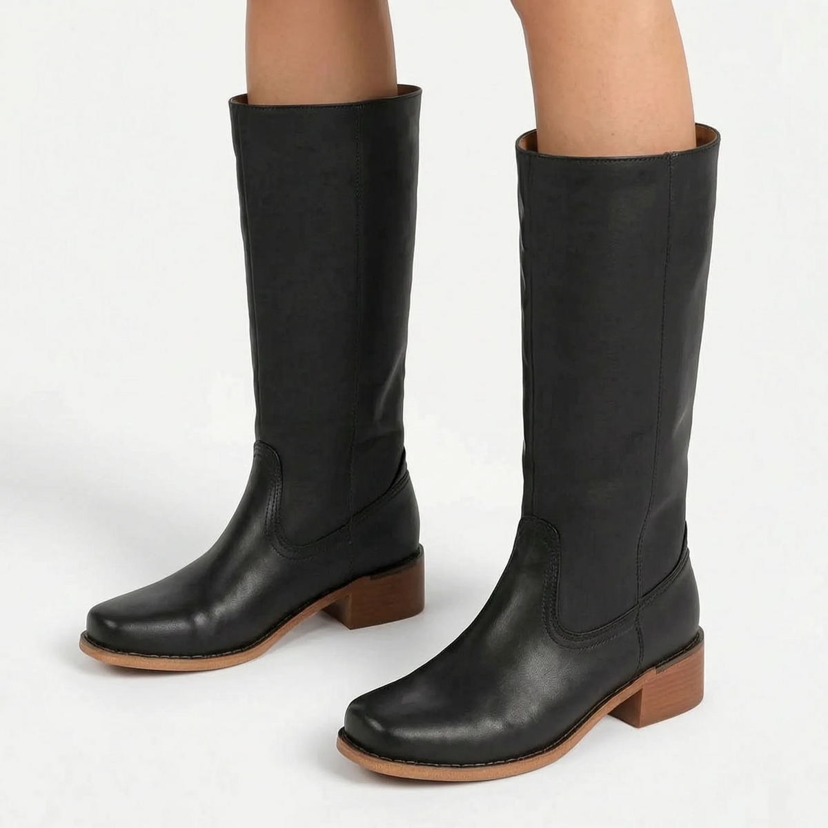 Tan Knee High Boots With Block Heel