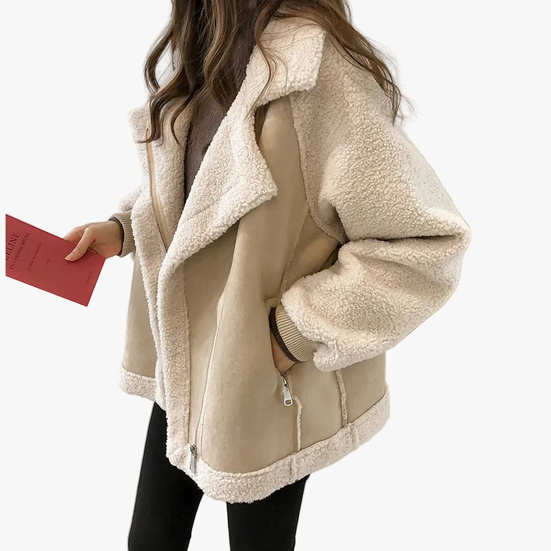 Plush Teddy Coat with Wide Structured Collar