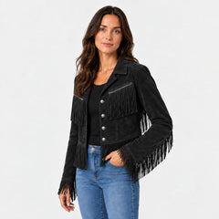 Cropped Western Fringe Jacket with Notched Lapels