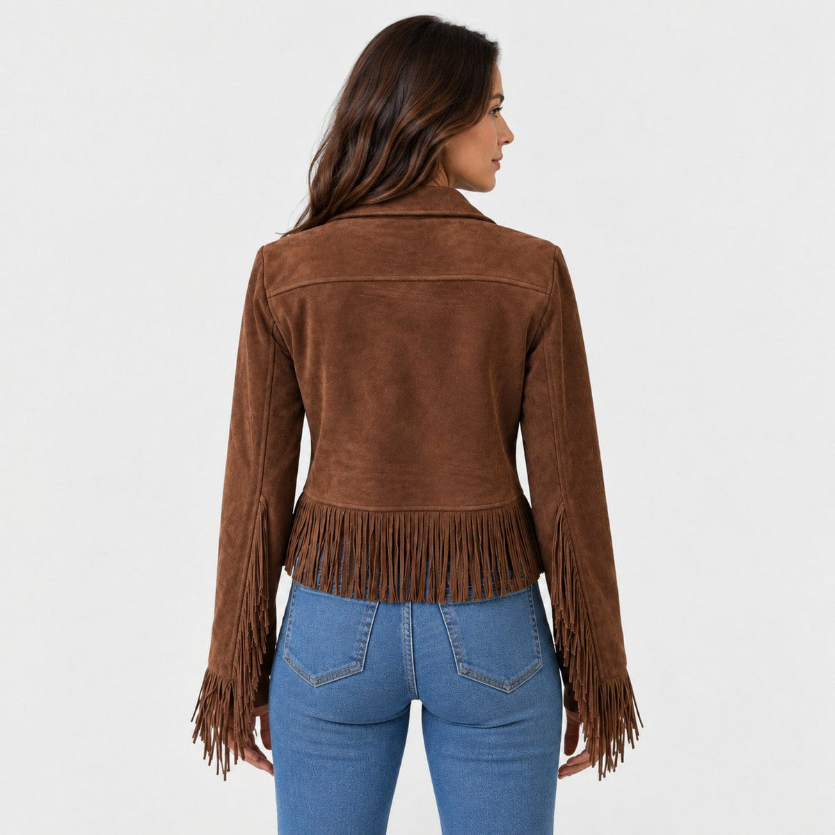 Cropped Western Fringe Jacket with Notched Lapels