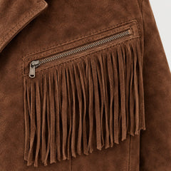 Cropped Western Fringe Jacket with Notched Lapels