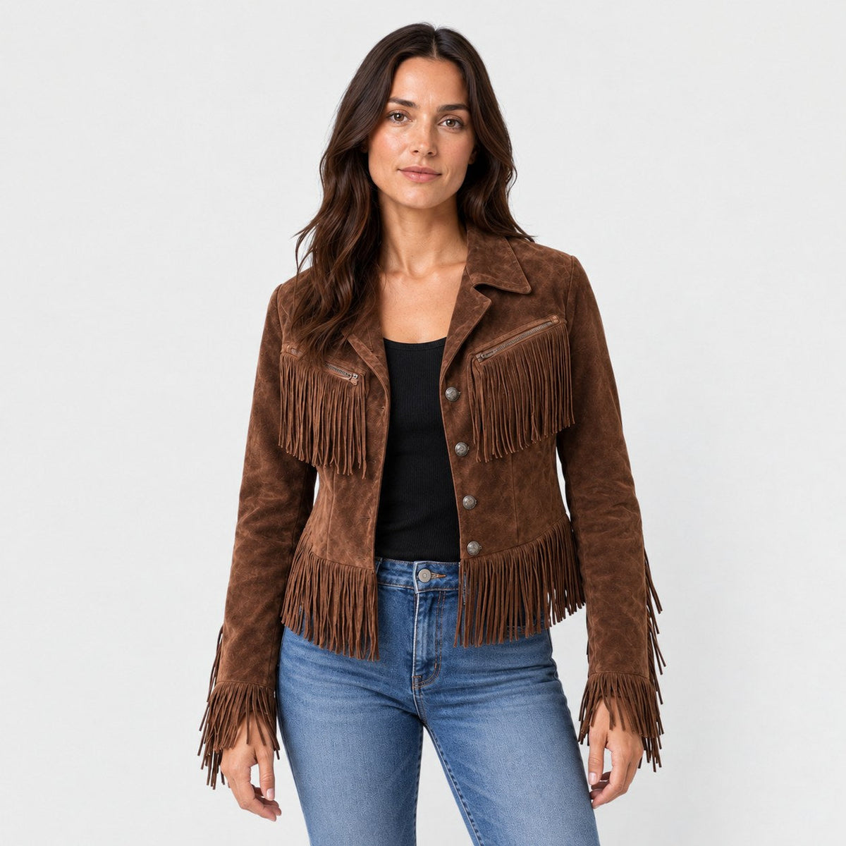 Cropped Western Fringe Jacket with Notched Lapels