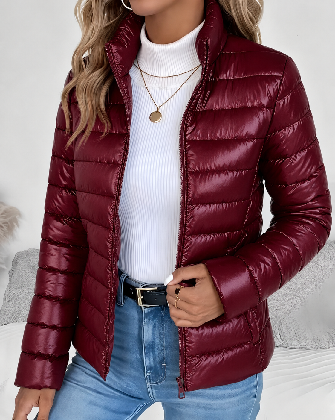 Lightweight Quilted Jacket with Stand Collar