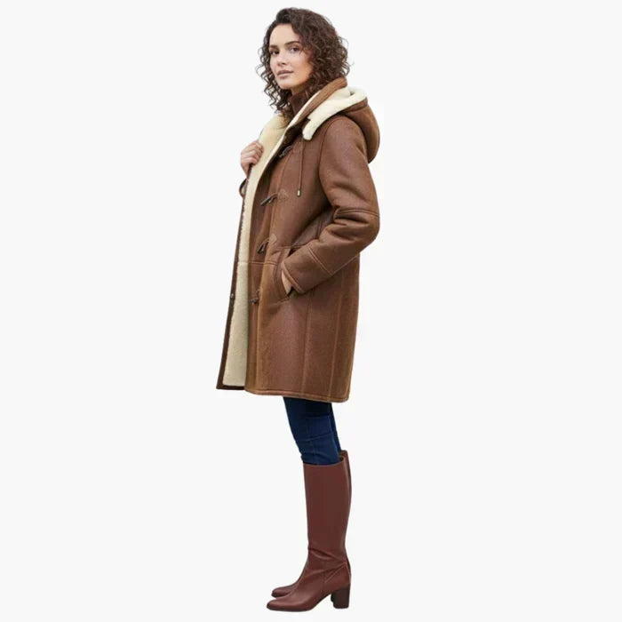 Hooded Toggle Coat with Plush Teddy Lining