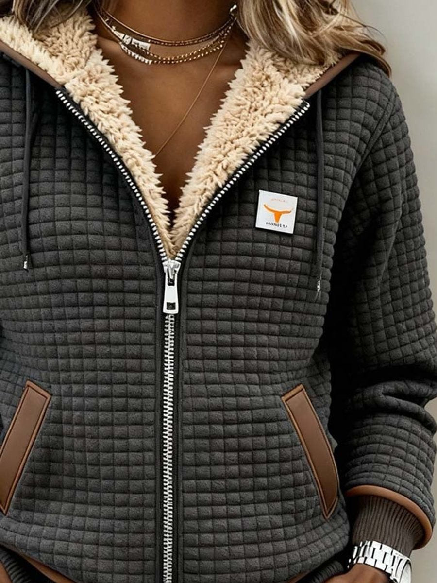 Quilted Zip-Front Jacket with Drawstring Hood