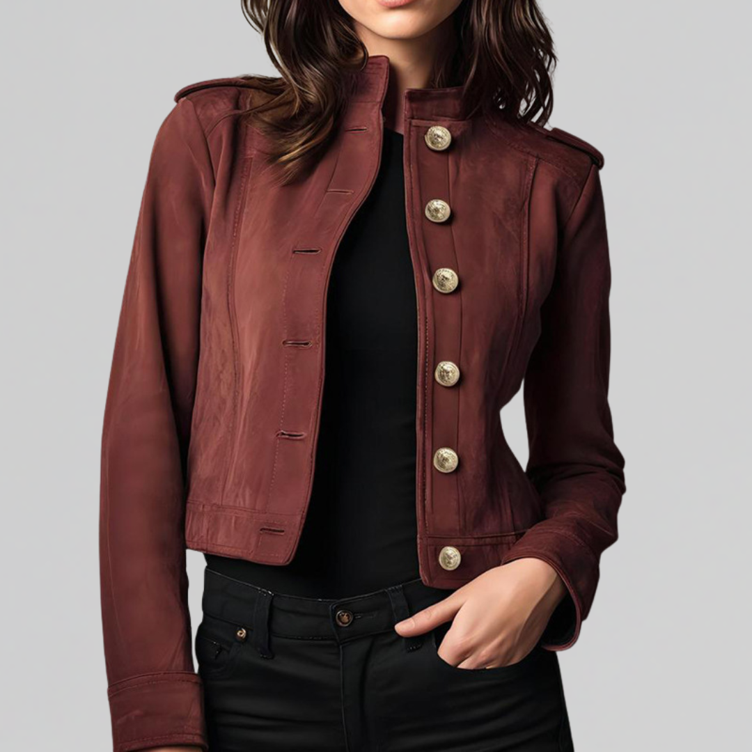 Cropped Military Jacket with Stand Collar