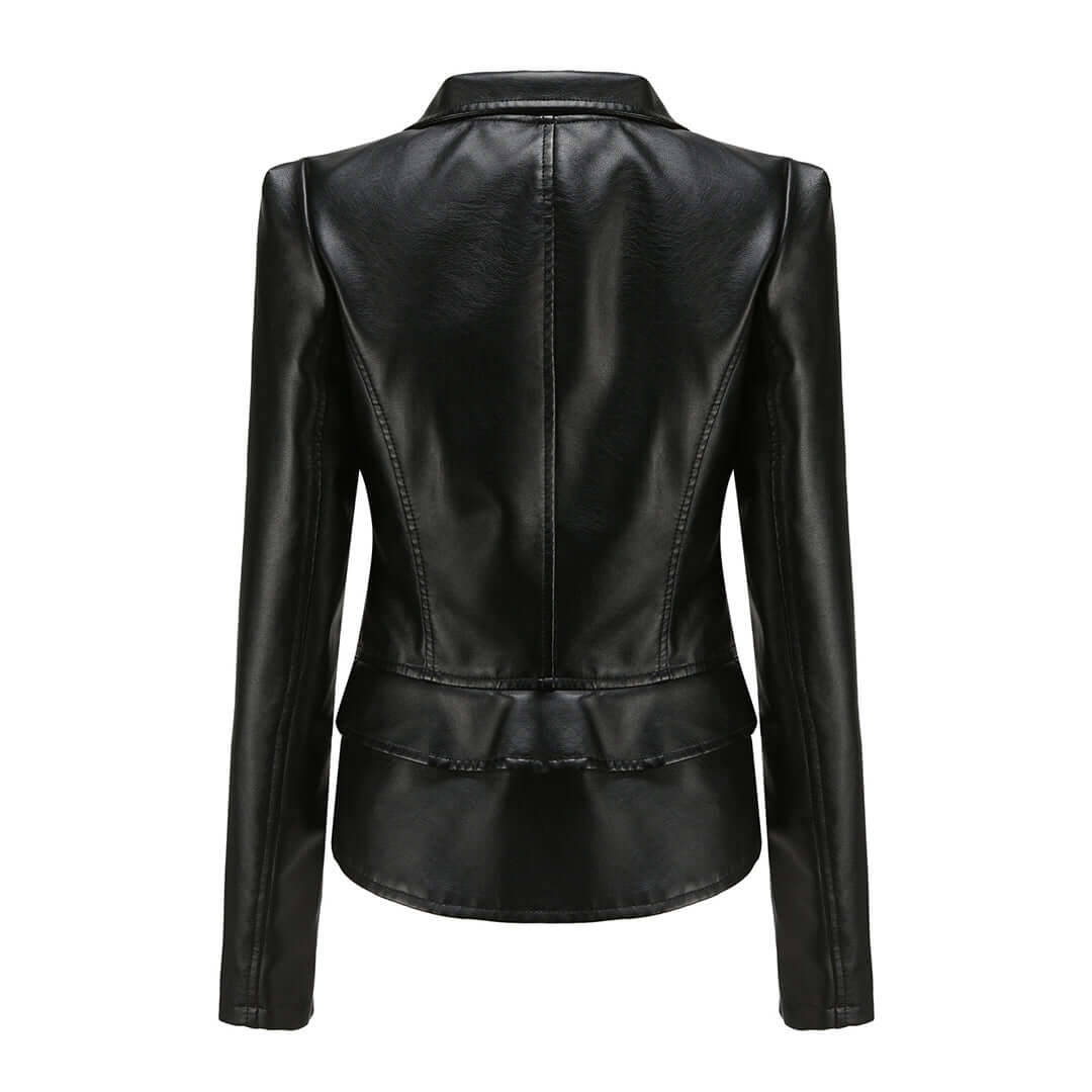 Women's Chic Leather Jacket with Double Zip Detail